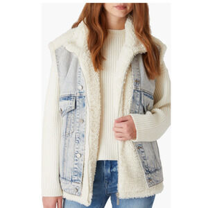 BLANKNYC Denim & Fleece Snowbank Light Acid Wash Trucker Vest XSmall